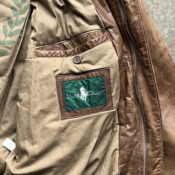 VTG Hunt Club Vintage Distressed Brown Leather Bomber Aviator Jacket Mens Large - Picture 3 of 13